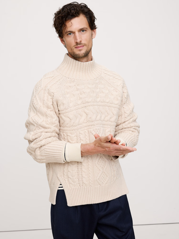 Merino-Cotton Cable-Knit Sweater