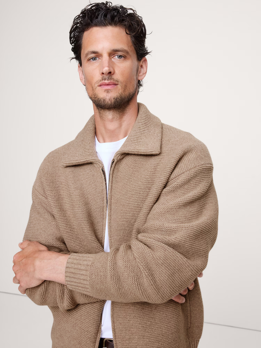 Italian Merino-Blend Ribbed Sweater Jacket